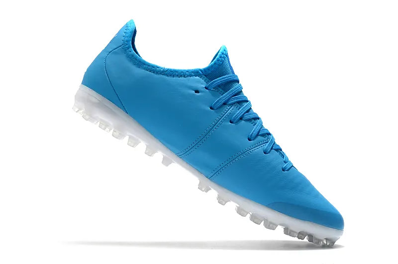 Sky Blue Leather Soccer Cleats