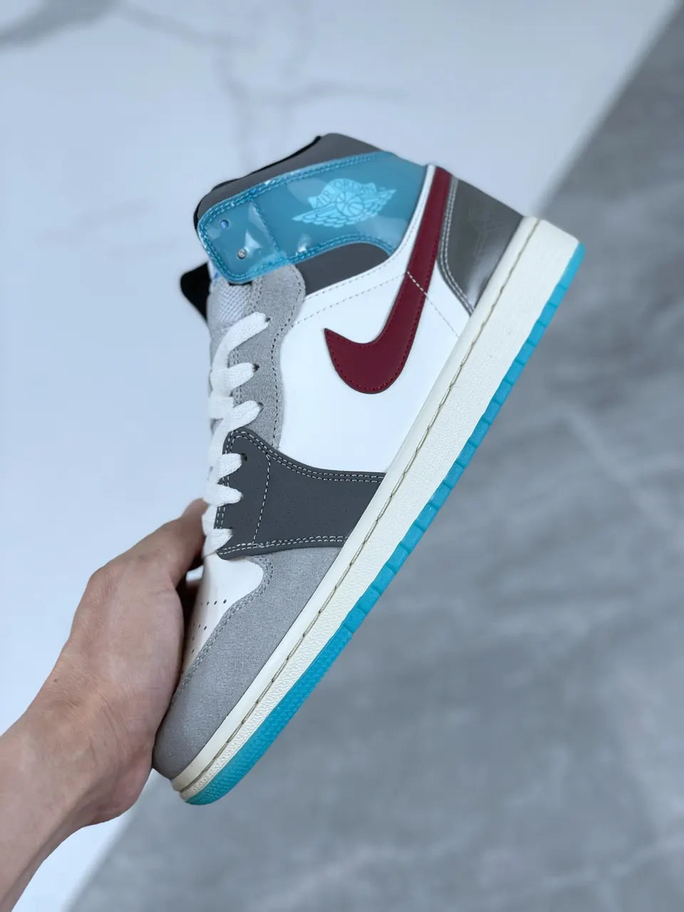 mid Air Jordan 1 Grey Blue - Hình 9