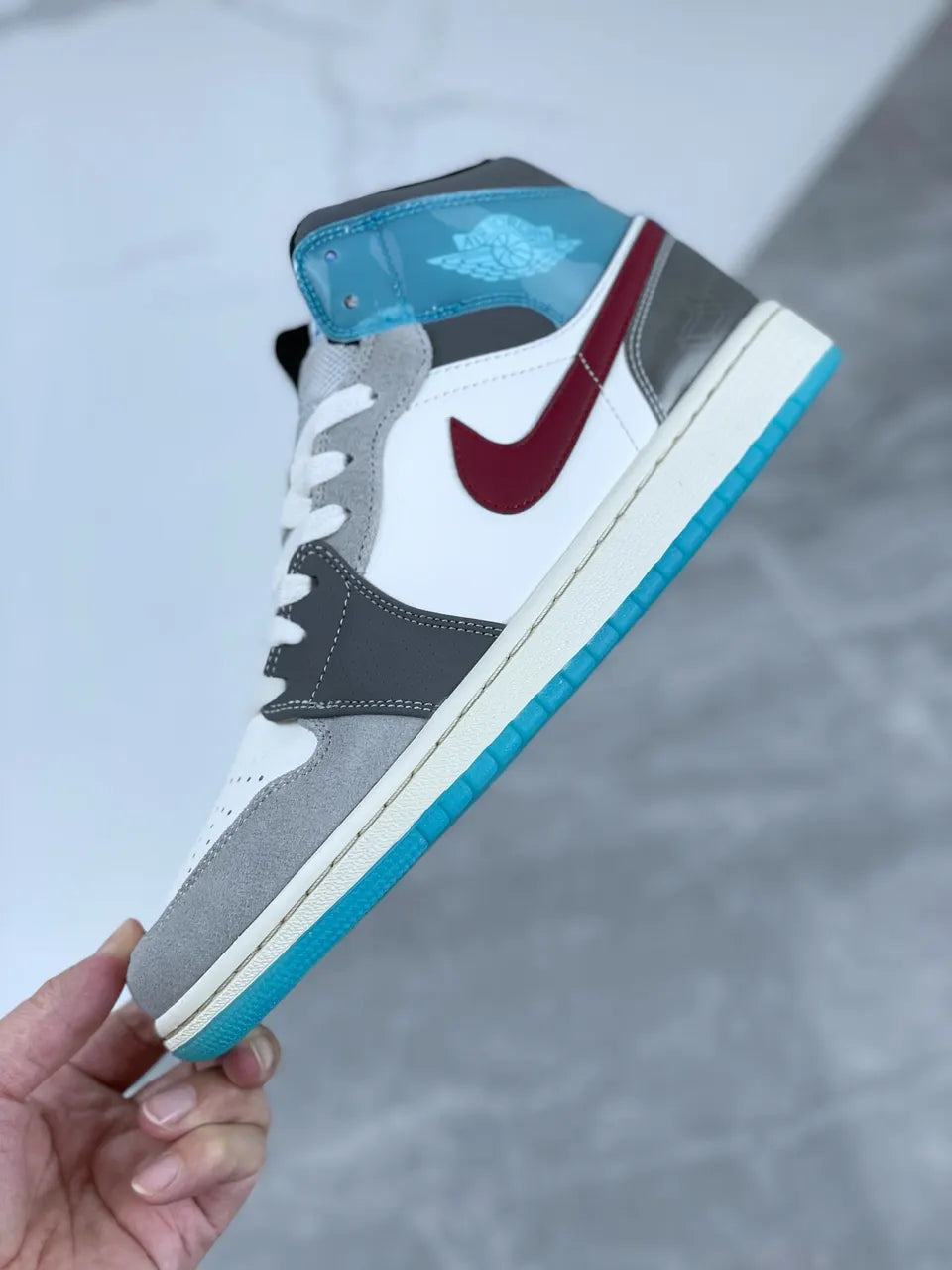 mid Air Jordan 1 Grey Blue - Hình 6