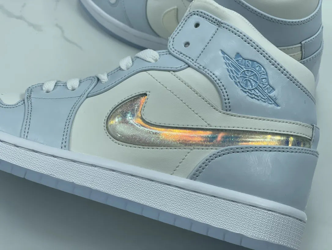 chrome Air Jordan 1 Mid Ice Blue - Hình 3