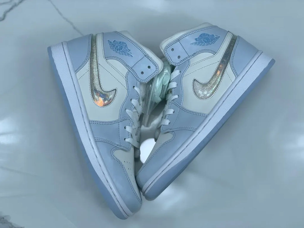 chrome Air Jordan 1 Mid Ice Blue - Hình 4