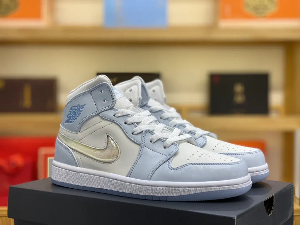 chrome Air Jordan 1 Mid Ice Blue - Hình 13