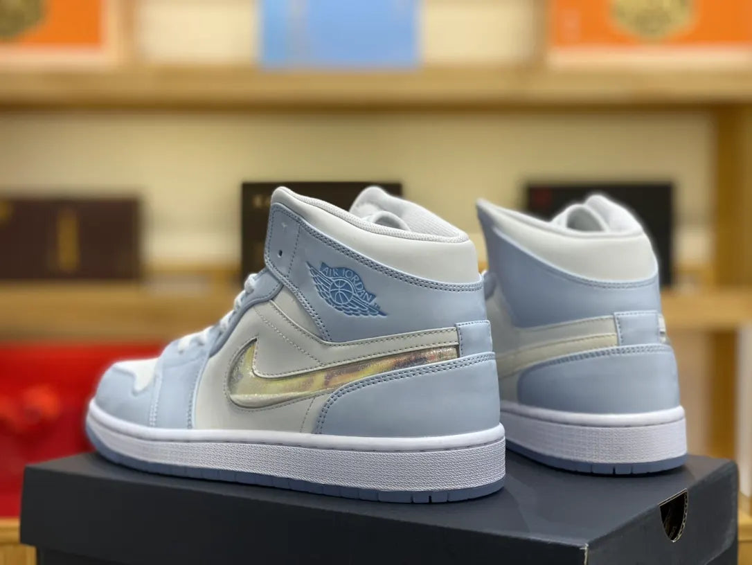 chrome Air Jordan 1 Mid Ice Blue - Hình 12
