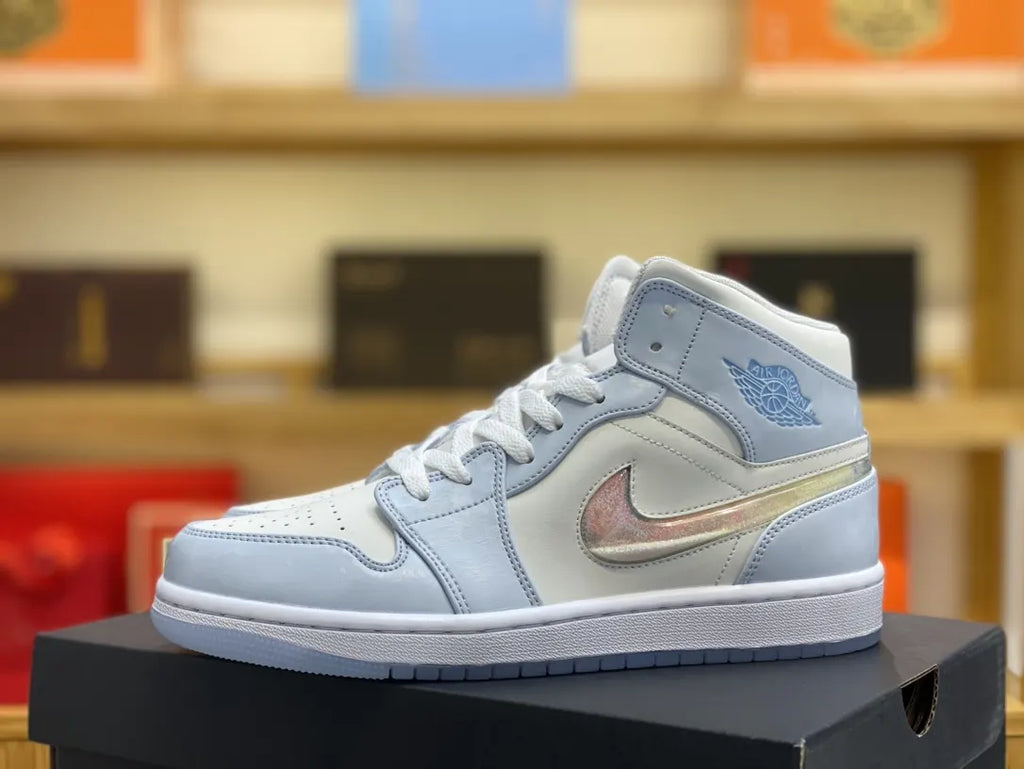 chrome Air Jordan 1 Mid Ice Blue - Hình 11