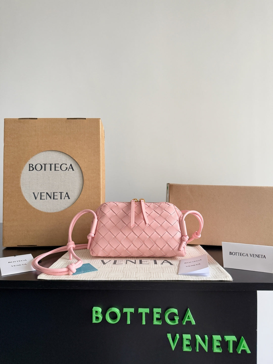 Bottega Veneta Pink & Black Designer Handbag