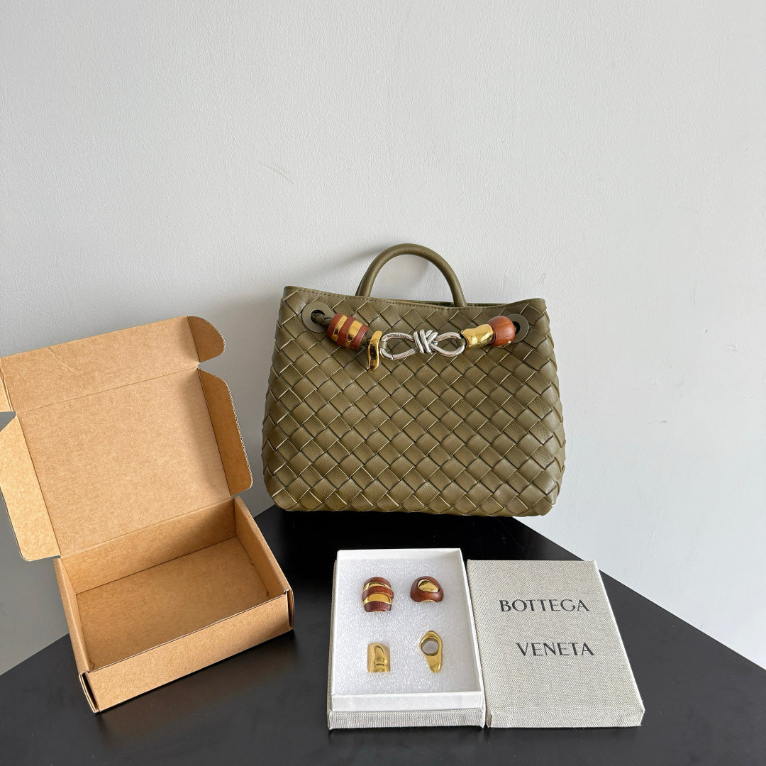 Bottega Veneta Olive Green & Rose Gold Designer Handbag