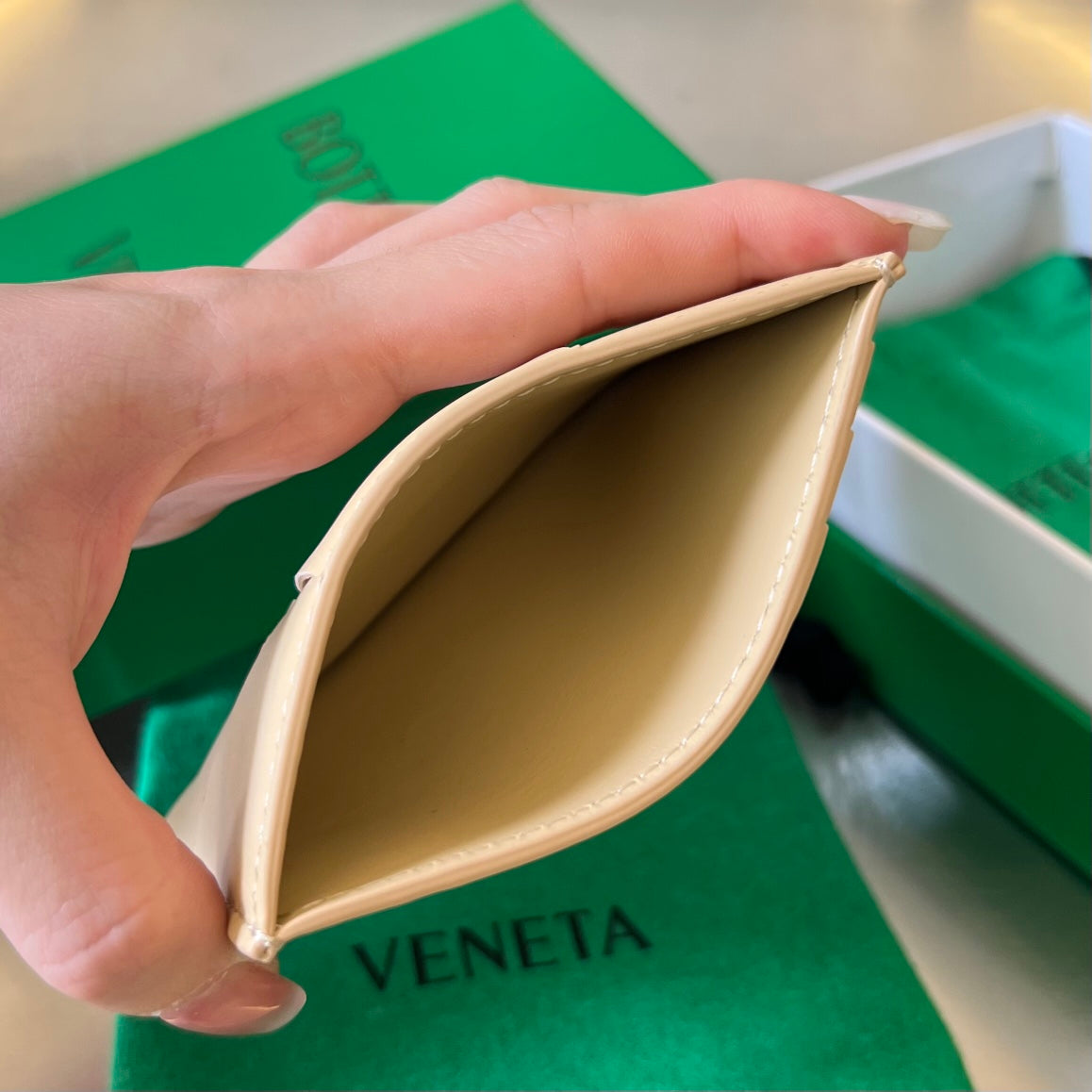 Bottega Veneta Rose Gold & Green Card Holder - detail image 7