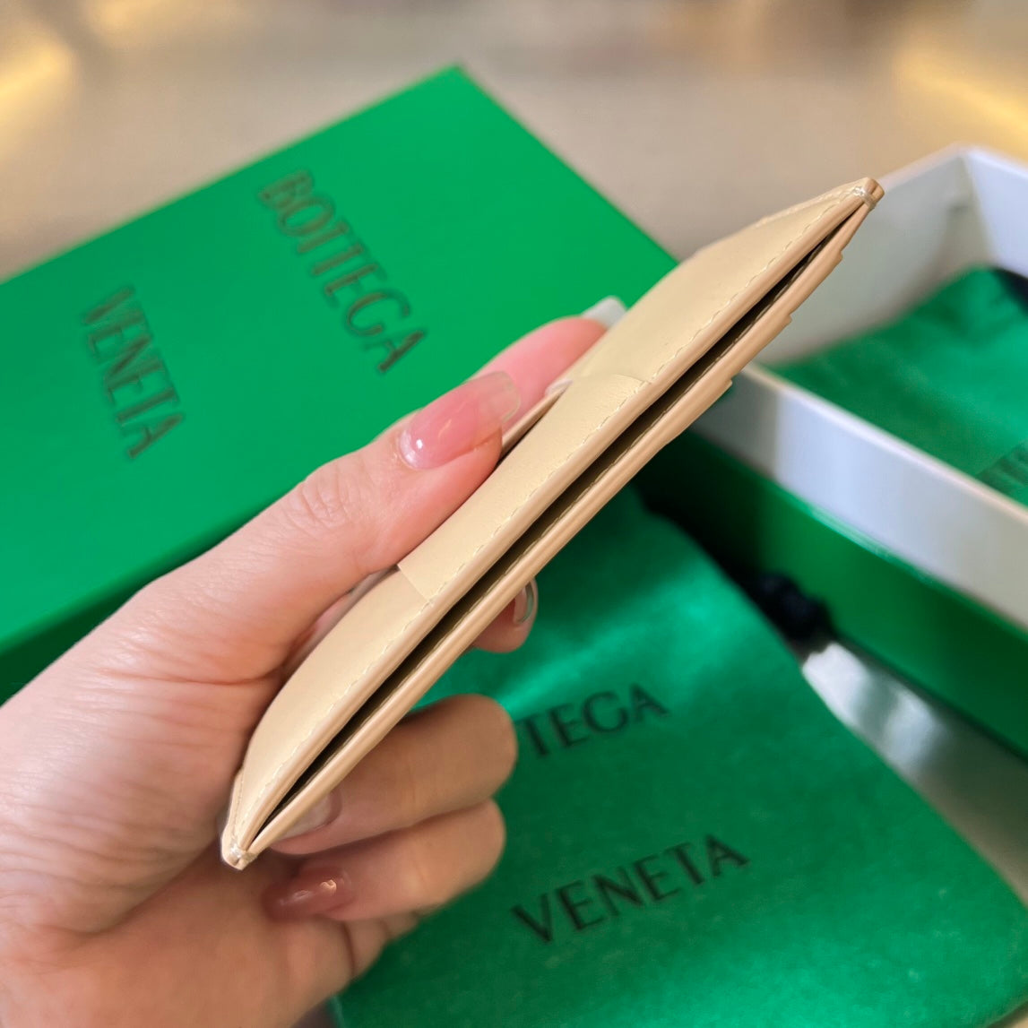 Bottega Veneta Rose Gold & Green Card Holder - detail image 5