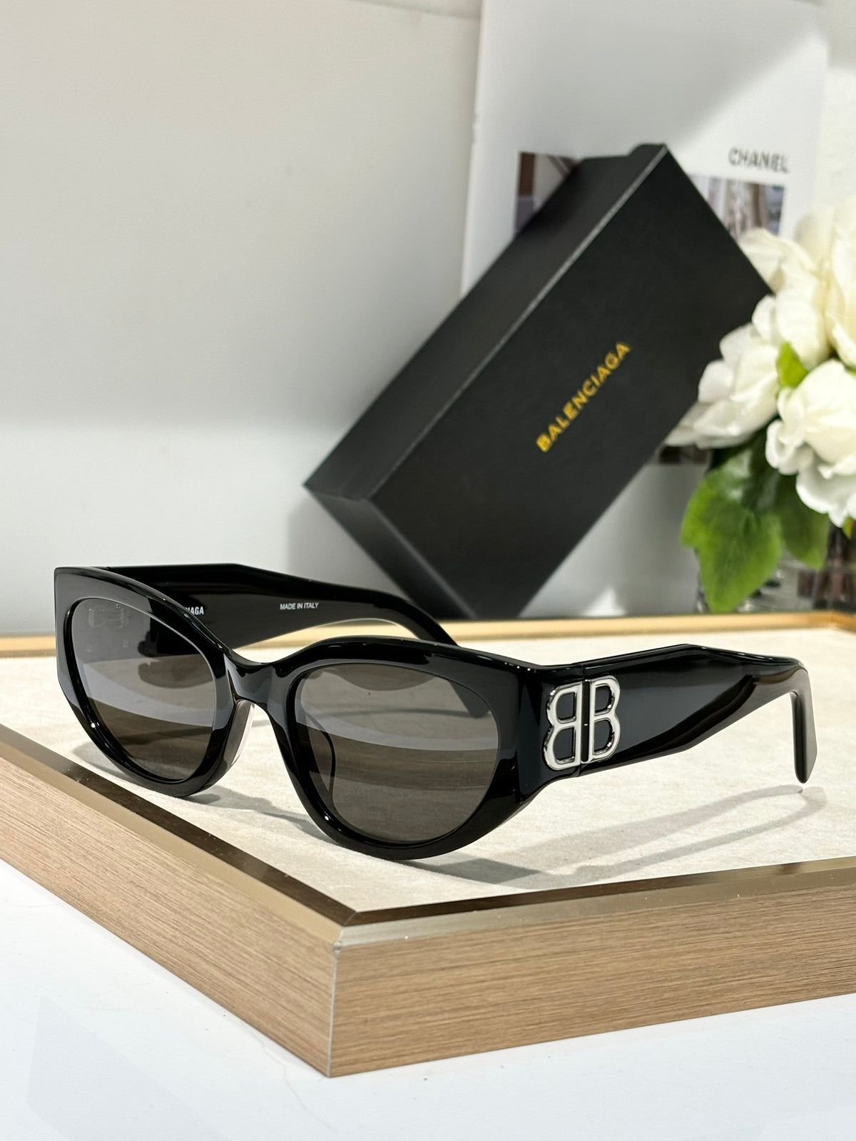 Balenciaga BB0324SK Black & Rose Gold Designer Sunglasses 55-19-135 mm