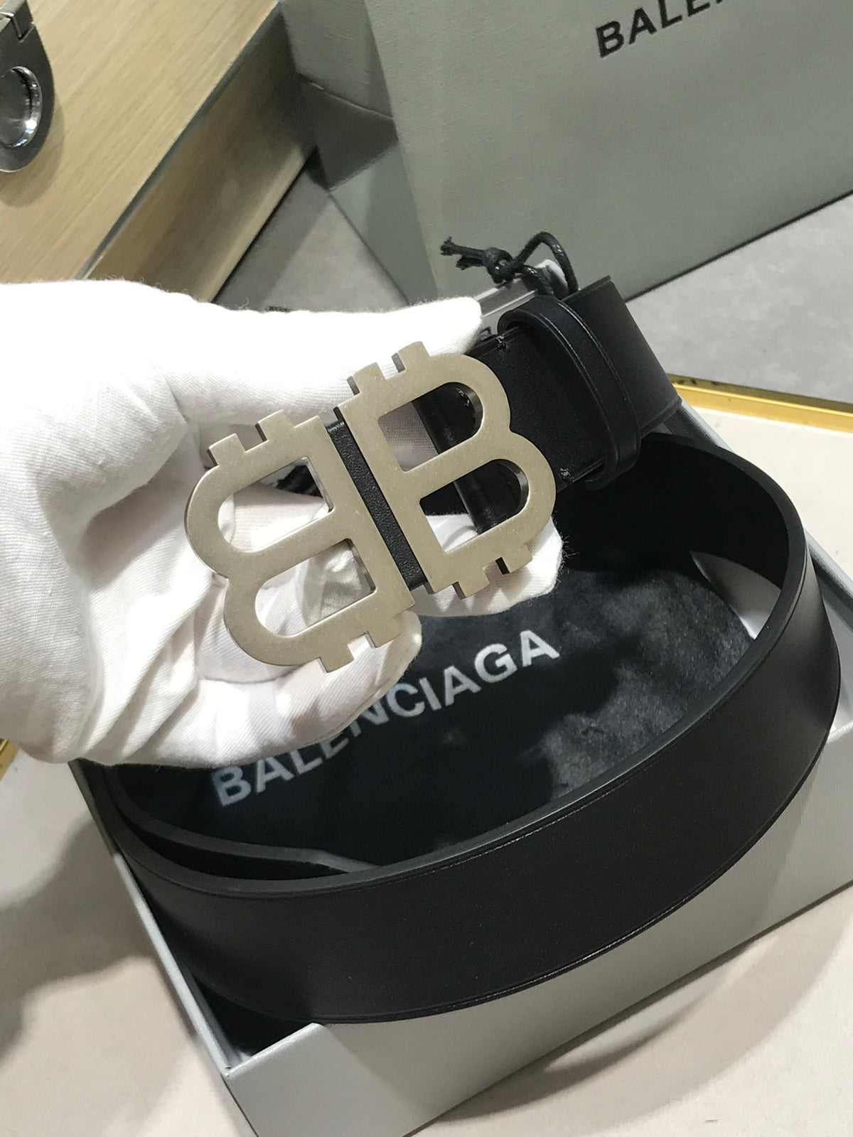 Balenciaga 6741811CH Black & Silver Designer Belt - detail image 9