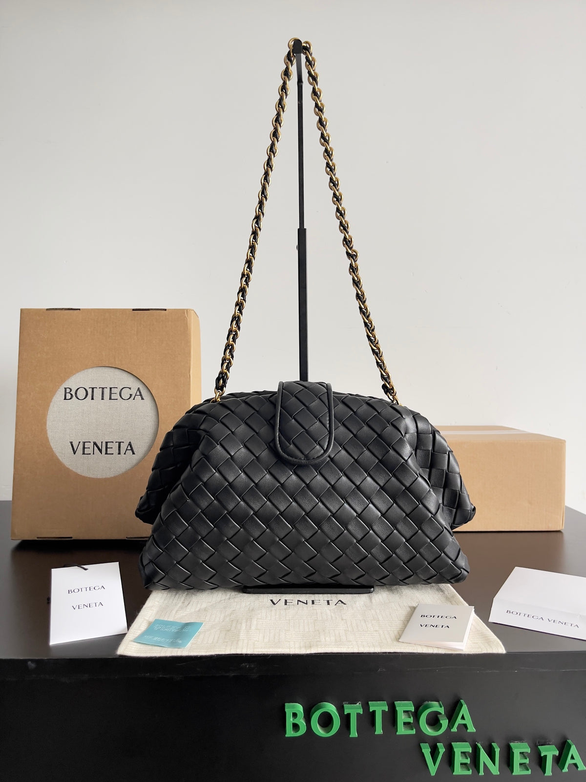 Bottega Veneta Black & Rose Gold Designer Handbag Edition 38