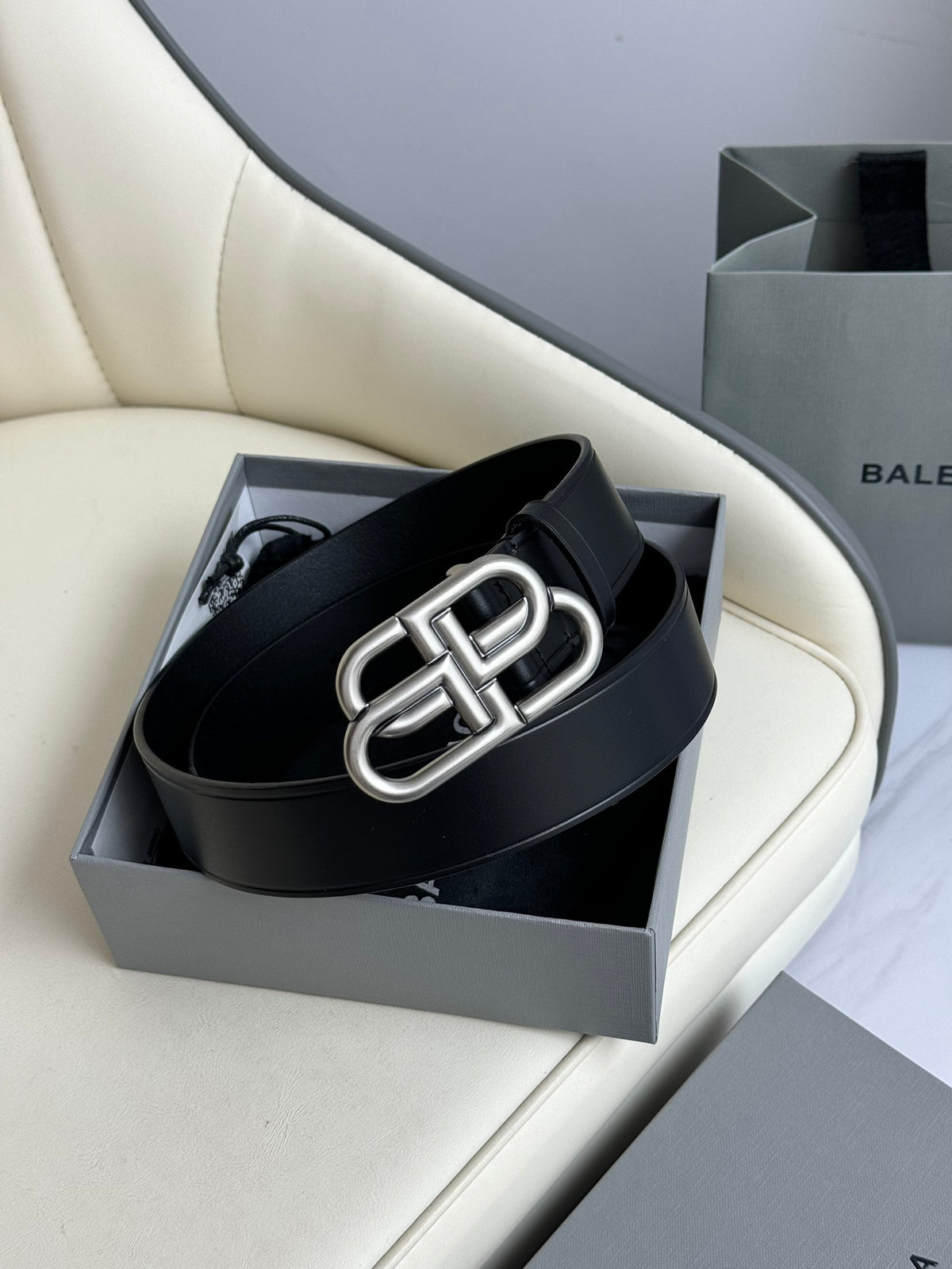 Balenciaga 5703701CH0B1000 Black & Silver Designer Belt