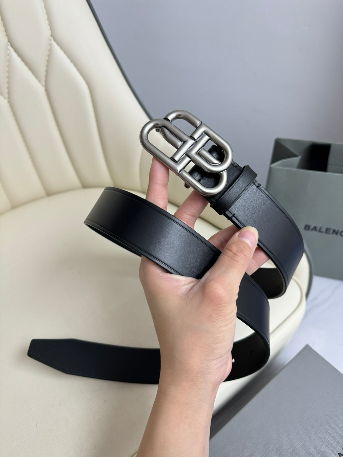 Balenciaga 5703701CH0B1000 Black & Silver Designer Belt - detail image 2