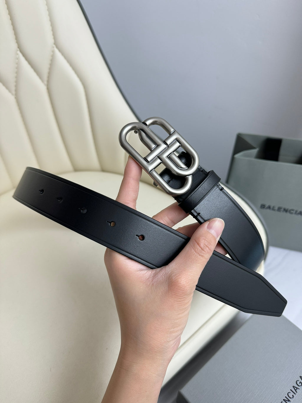 Balenciaga 5703701CH0B1000 Black & Silver Designer Belt - detail image 4