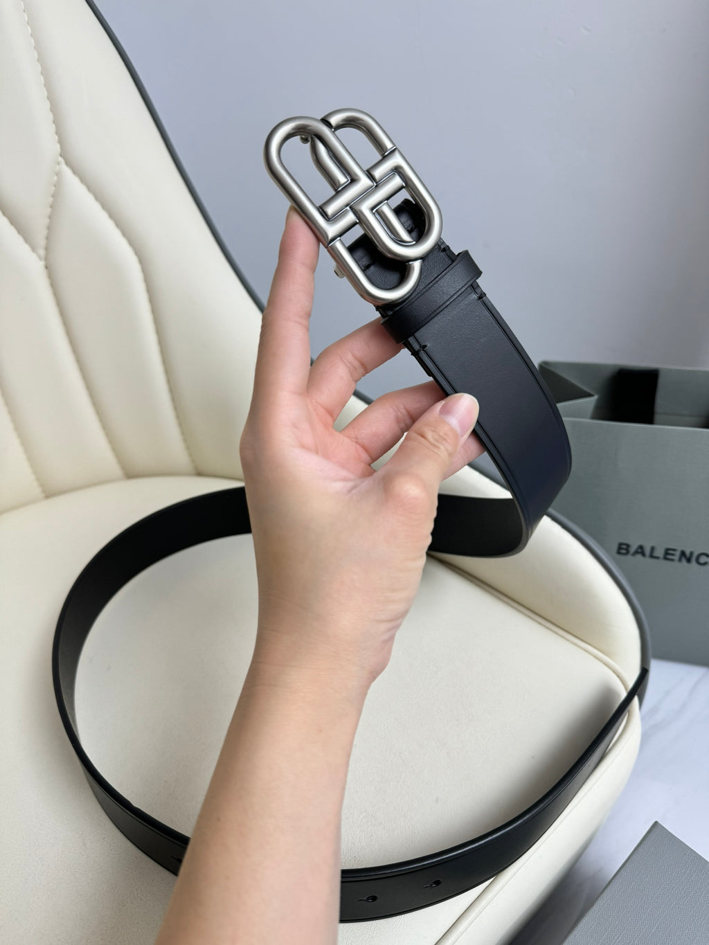 Balenciaga 5703701CH0B1000 Black & Silver Designer Belt - detail image 3