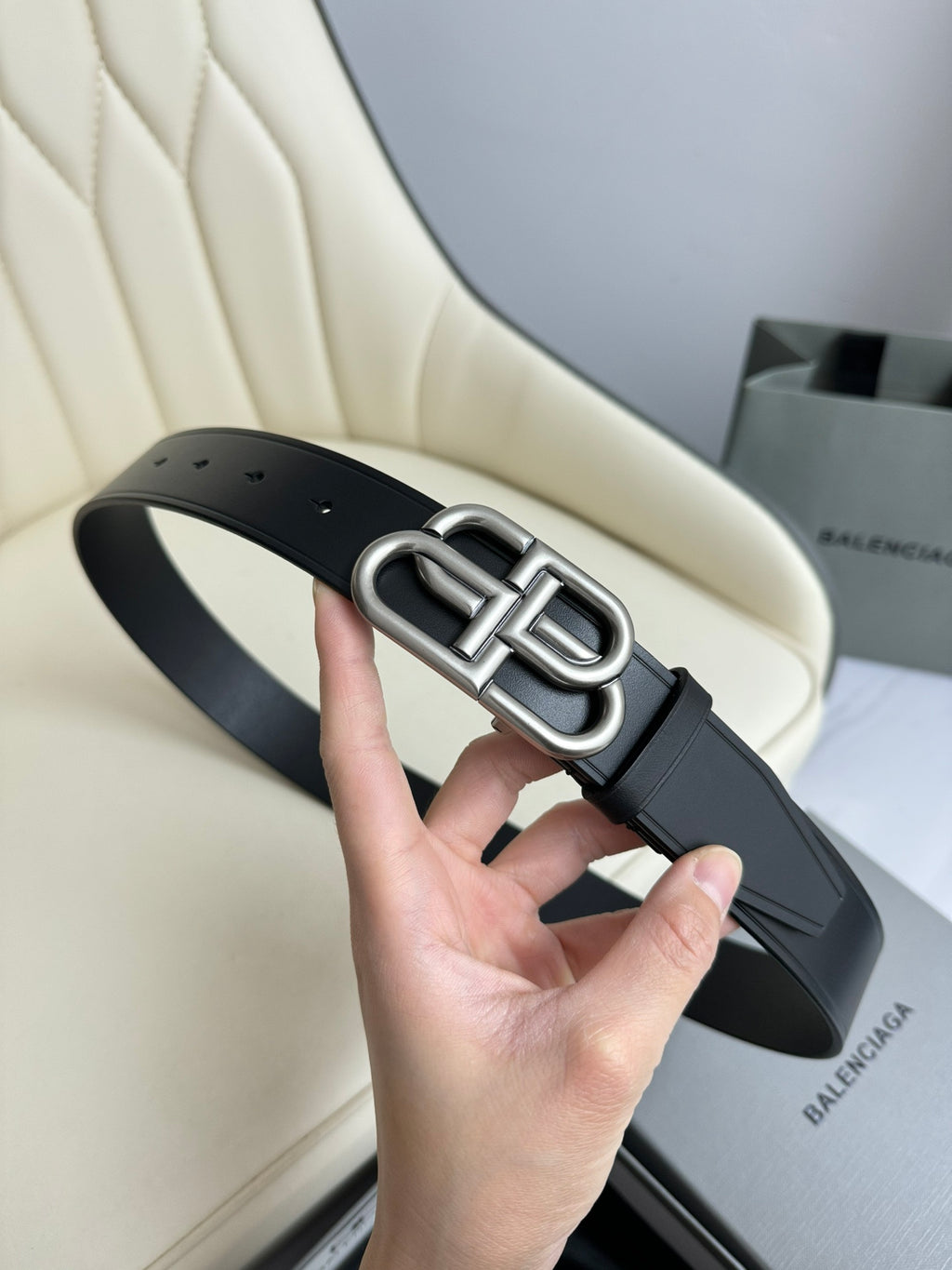 Balenciaga 5703701CH0B1000 Black & Silver Designer Belt - detail image 8