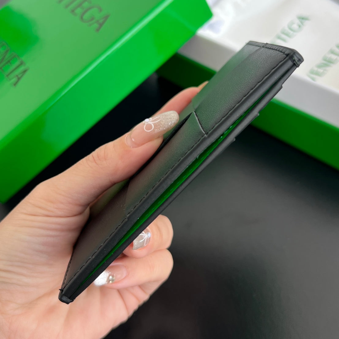 Bottega Veneta Black & Green Card Holder Edition 2 - detail image 3