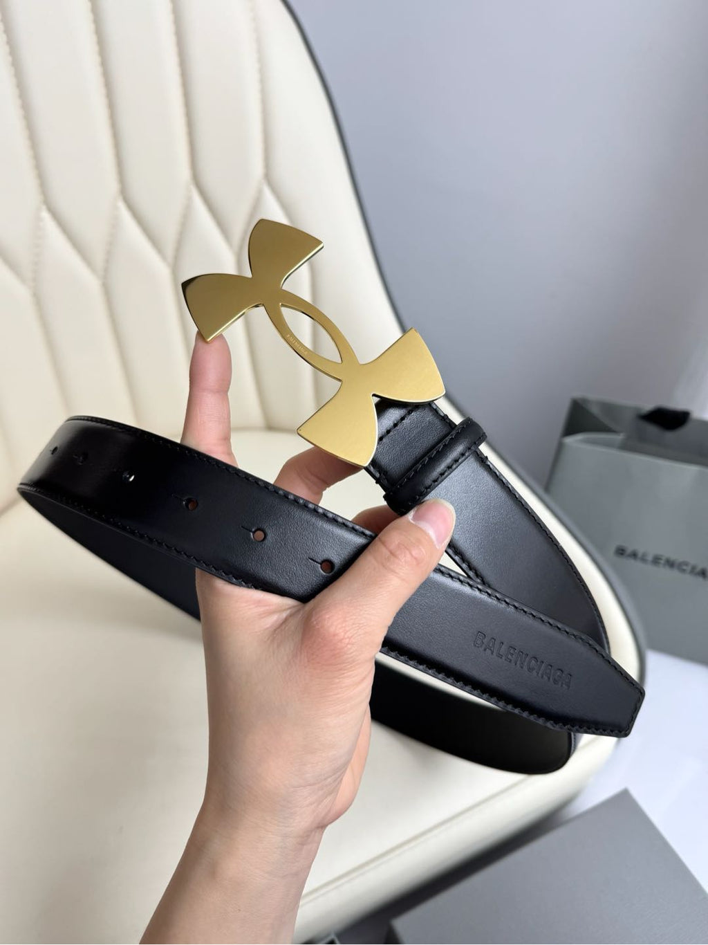 Balenciaga 8119052ABJH1000 Black & Gold Designer Belt - detail image 3