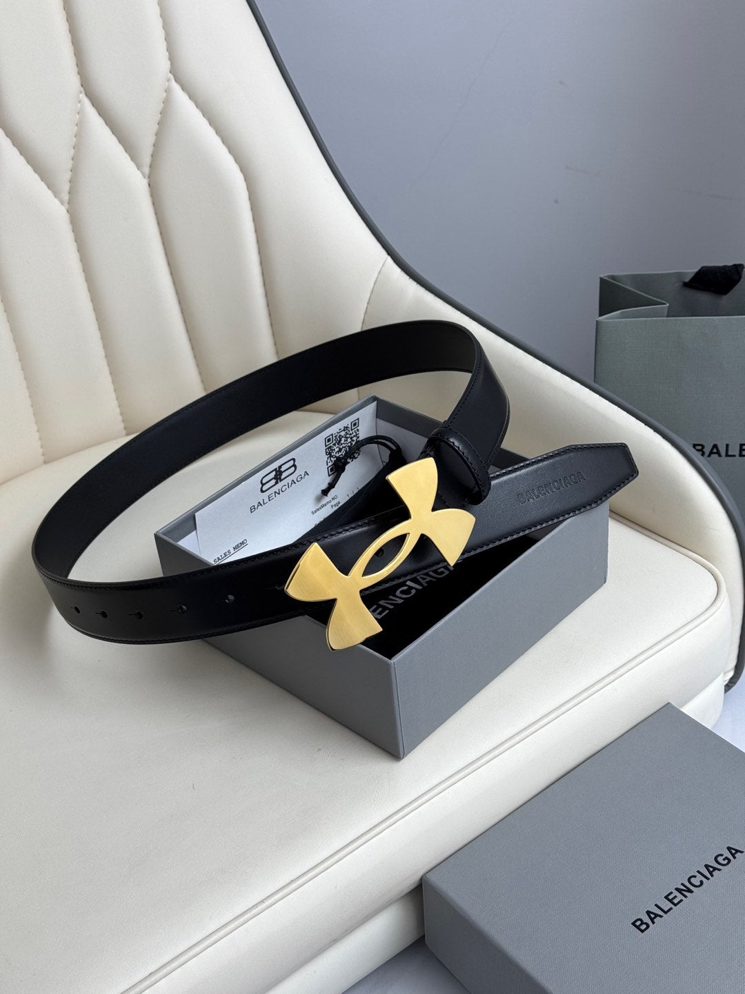 Balenciaga 8119052ABJH1000 Black & Gold Designer Belt - detail image 2