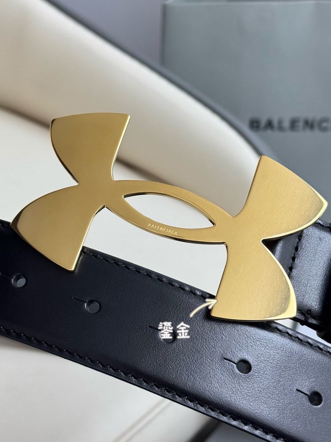 Balenciaga 8119052ABJH1000 Black & Gold Designer Belt - detail image 5