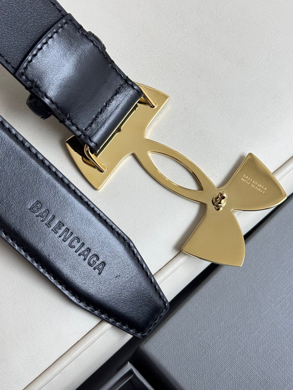 Balenciaga 8119052ABJH1000 Black & Gold Designer Belt - detail image 8