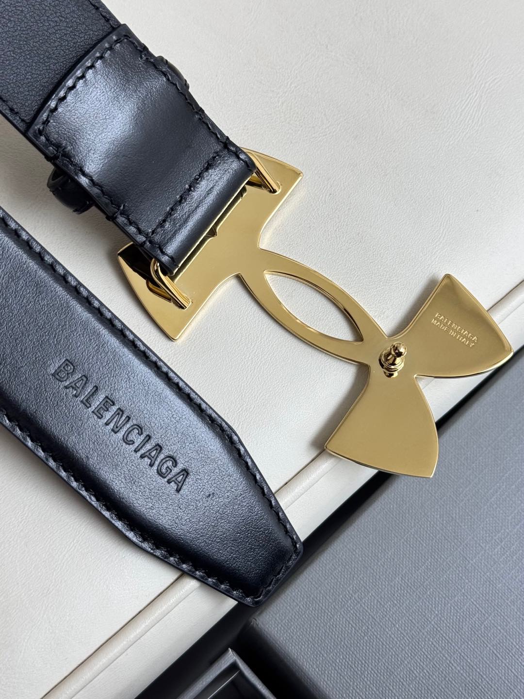 Balenciaga 8119052ABJH1000 Black & Gold Designer Belt - detail image 8