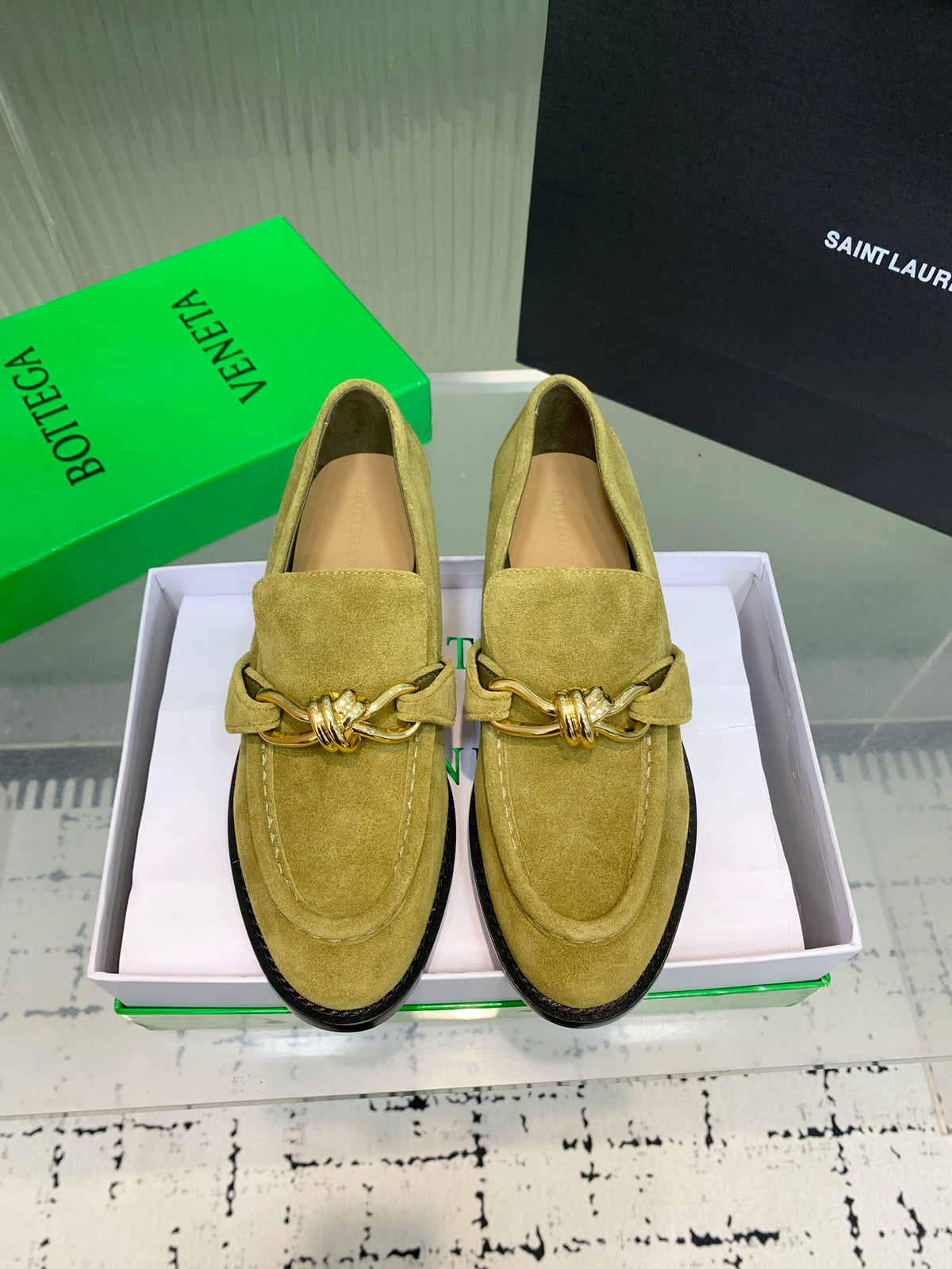 Bottega Veneta Black & Olive Green Designer Shoes EU 35-42
