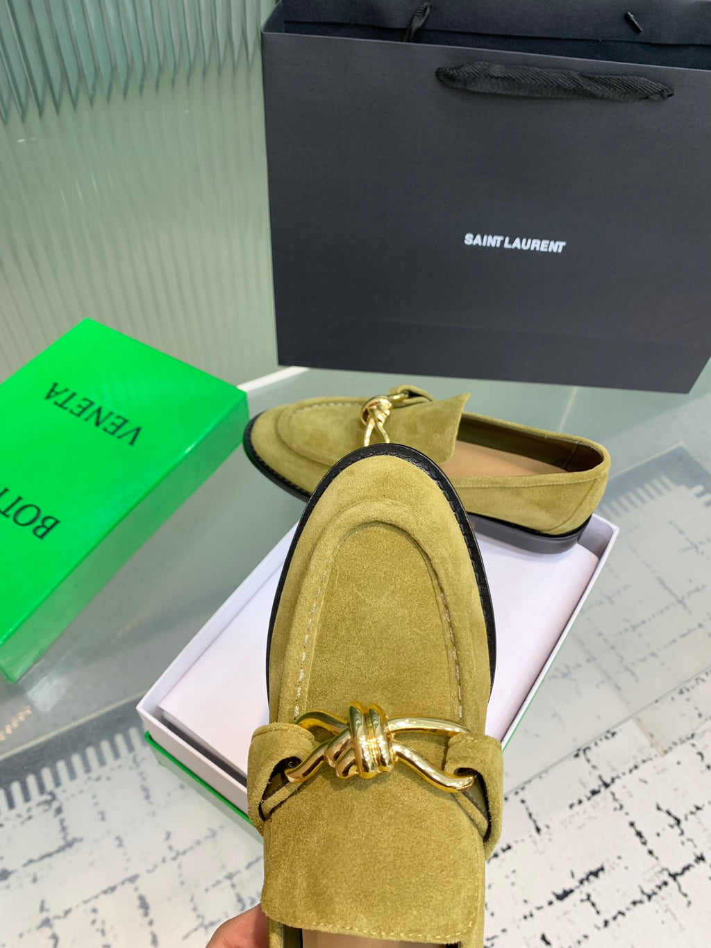 Bottega Veneta Black & Olive Green Designer Shoes EU 35-42 - detail image 7