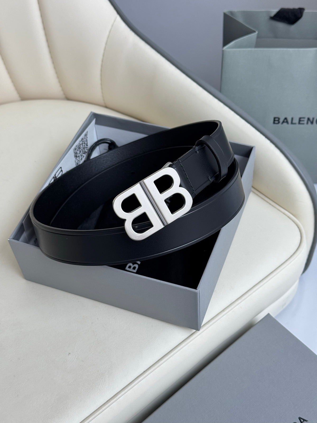 Balenciaga 6741711CH0B1000 Black & Silver Designer Belt