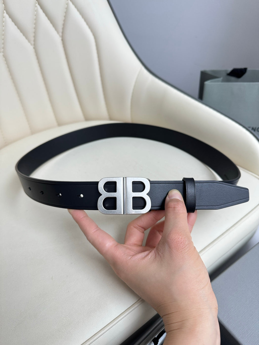 Balenciaga 6741711CH0B1000 Black & Silver Designer Belt - detail image 8