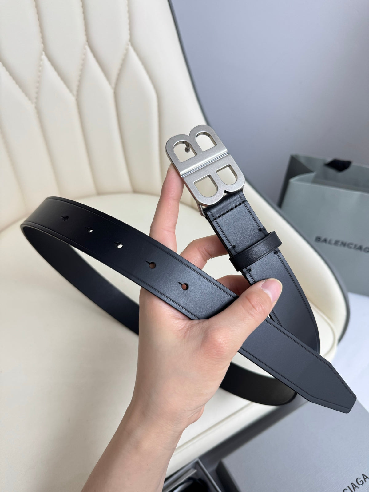 Balenciaga 6741711CH0B1000 Black & Silver Designer Belt - detail image 2