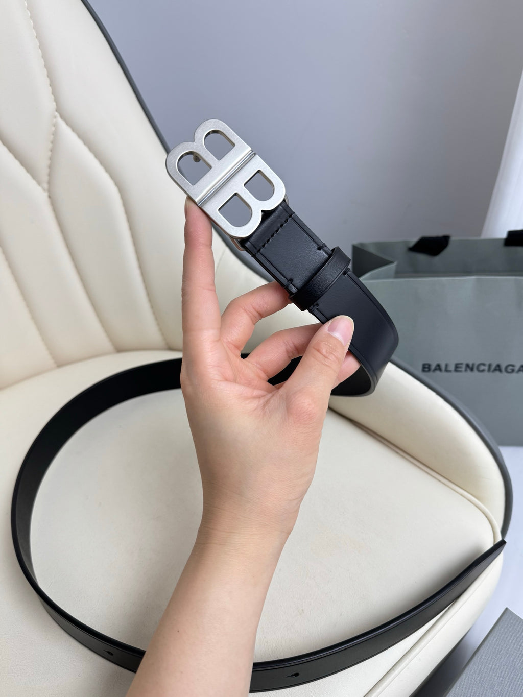 Balenciaga 6741711CH0B1000 Black & Silver Designer Belt - detail image 4