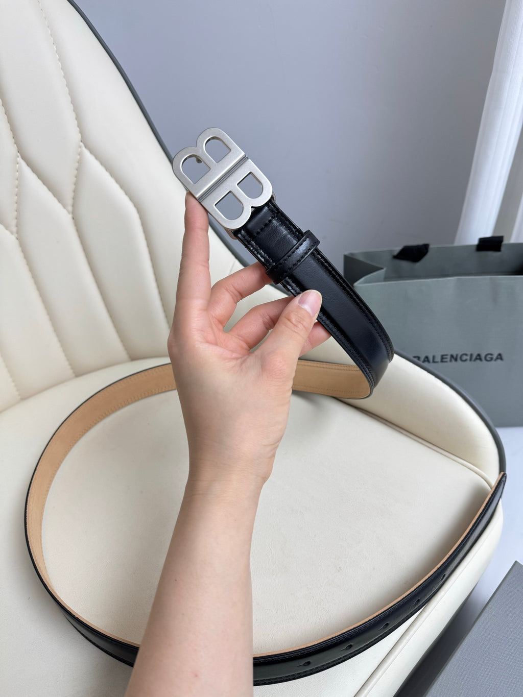 Balenciaga 8107282ABC71000 Black & Silver Designer Belt - detail image 4