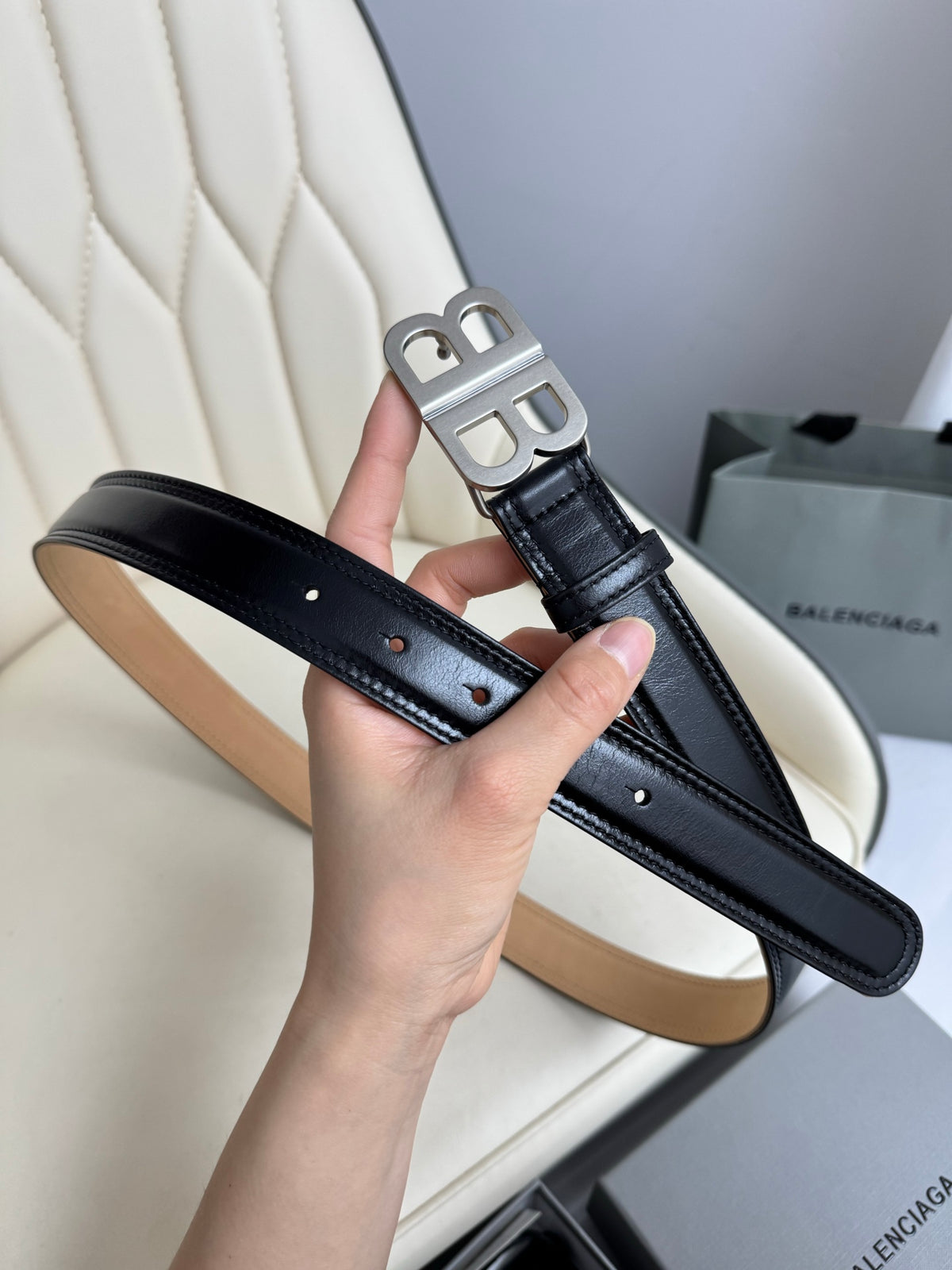 Balenciaga 8107282ABC71000 Black & Silver Designer Belt - detail image 3