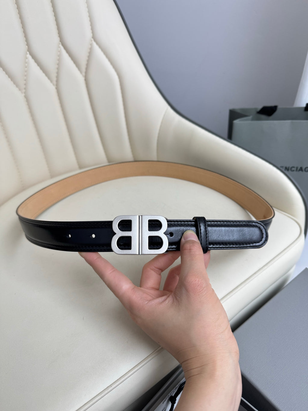 Balenciaga 8107282ABC71000 Black & Silver Designer Belt - detail image 8