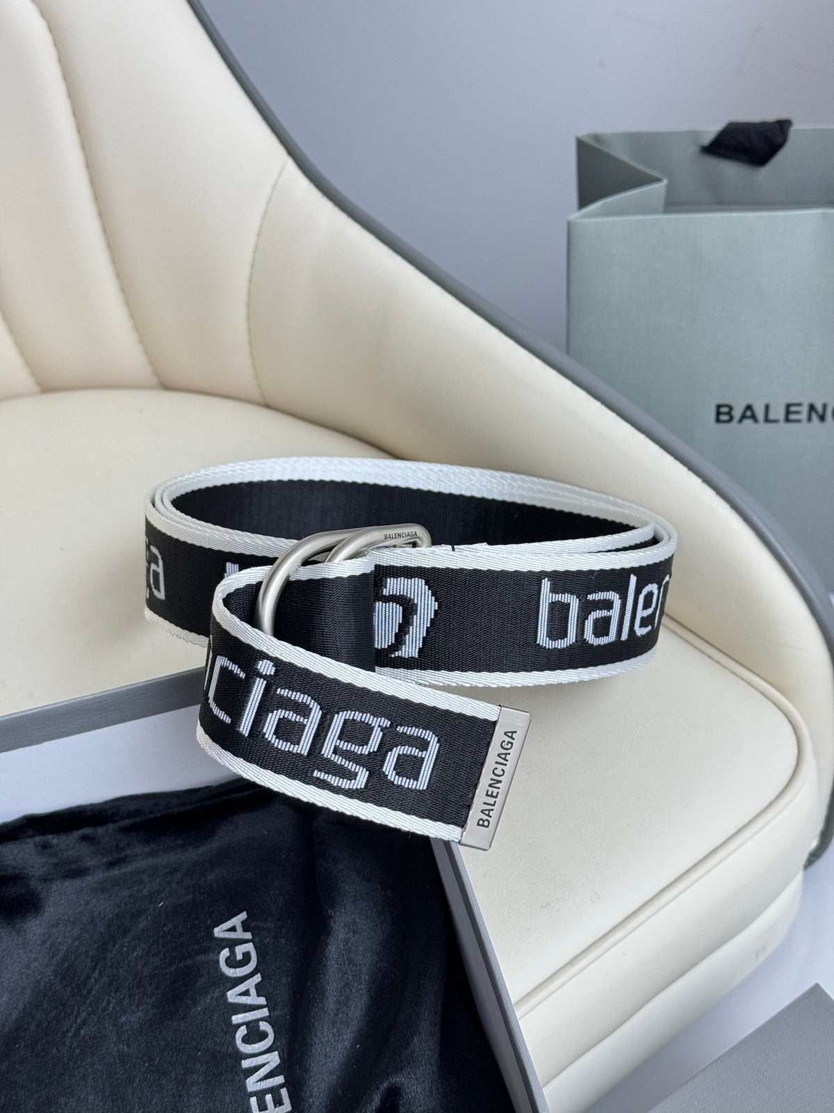 Balenciaga 7944852AA381090 Black & White Designer Belt - detail image 3