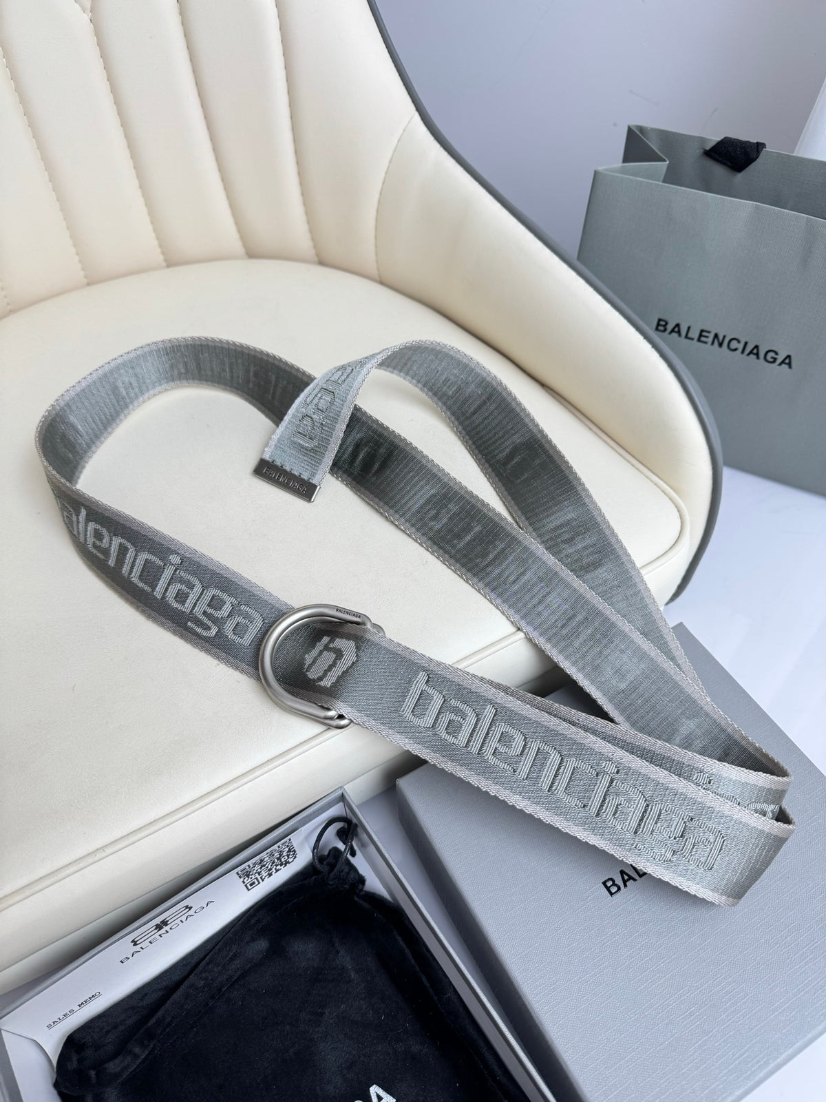 Balenciaga 7944852AA381461 Charcoal Gray & Gray Designer Belt - detail image 3