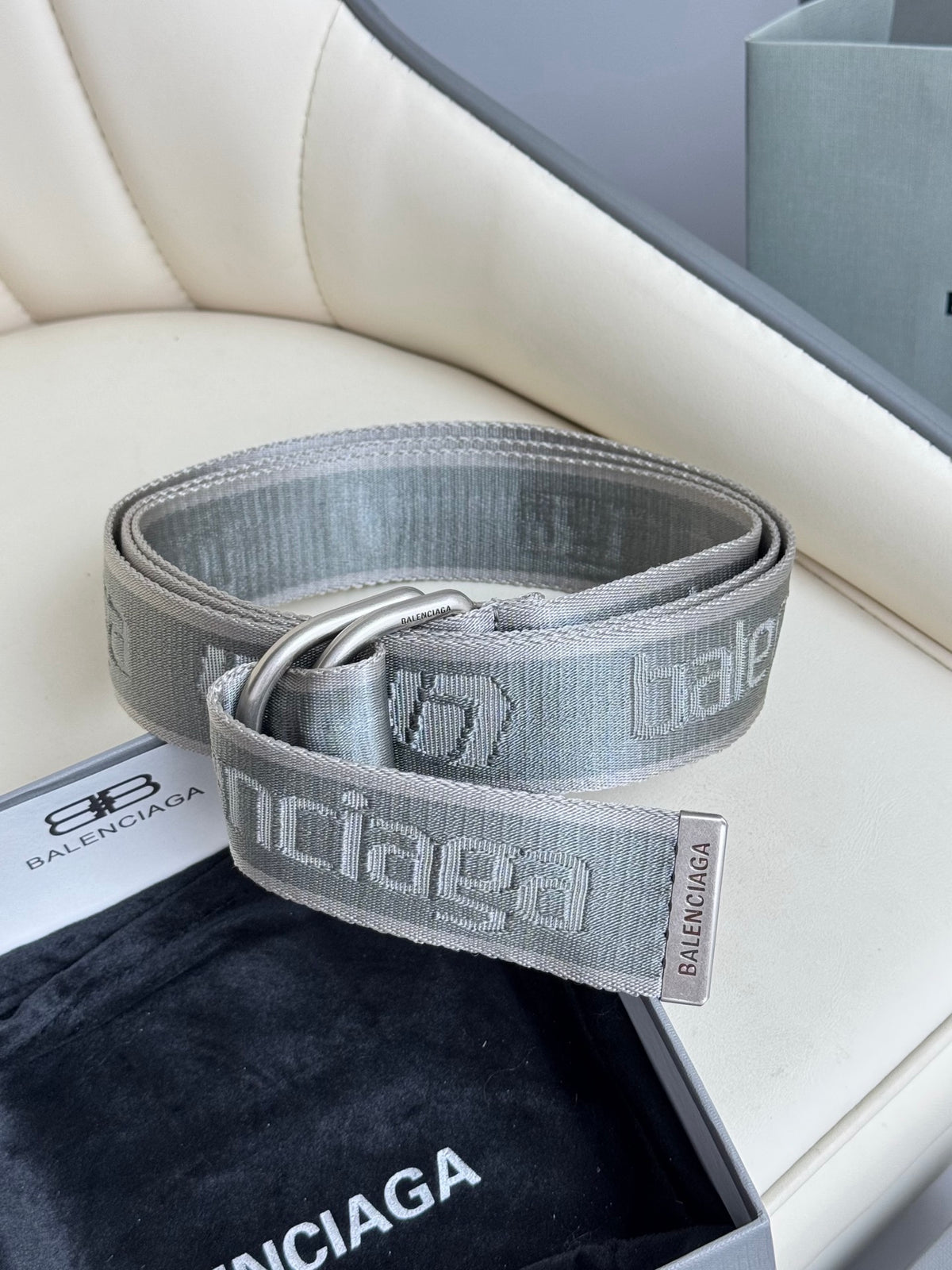 Balenciaga 7944852AA381461 Charcoal Gray & Gray Designer Belt - detail image 5