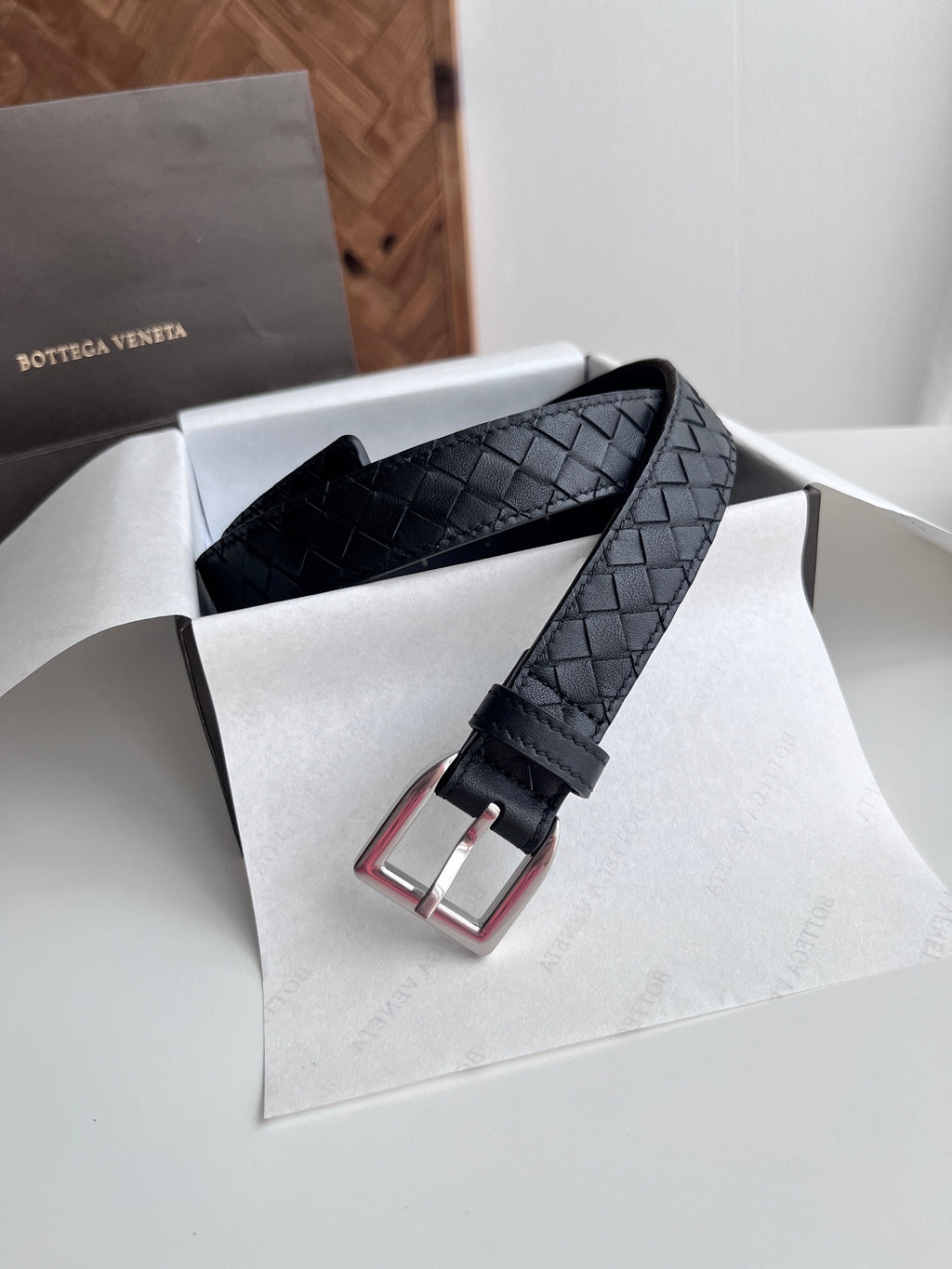 Bottega Veneta 826771V5N211019 Black & Gold Designer Belt