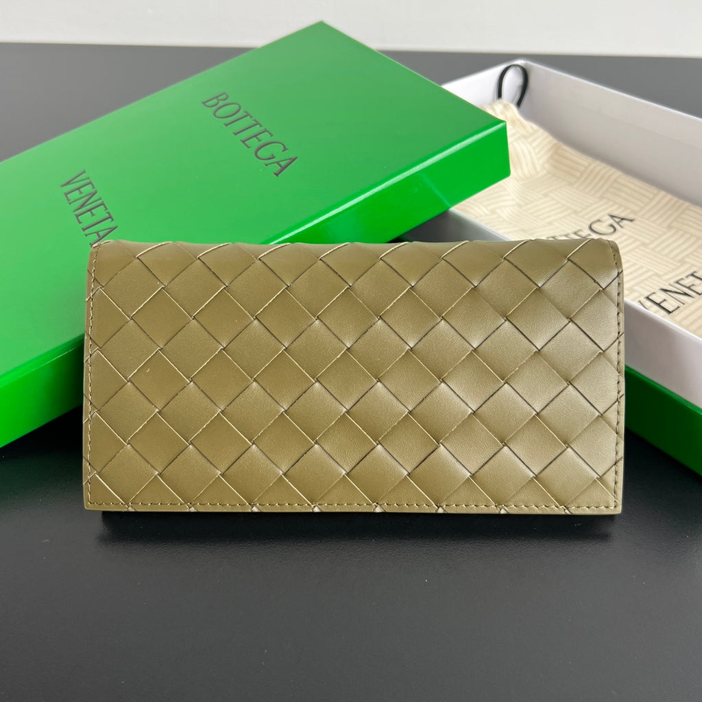 Bottega Veneta Gold & Olive Green Designer Wallet