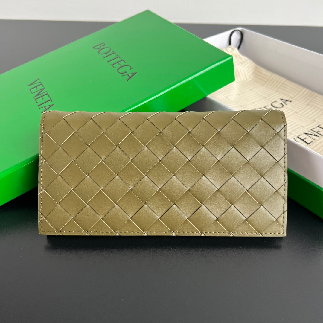 Bottega Veneta Gold & Olive Green Designer Wallet