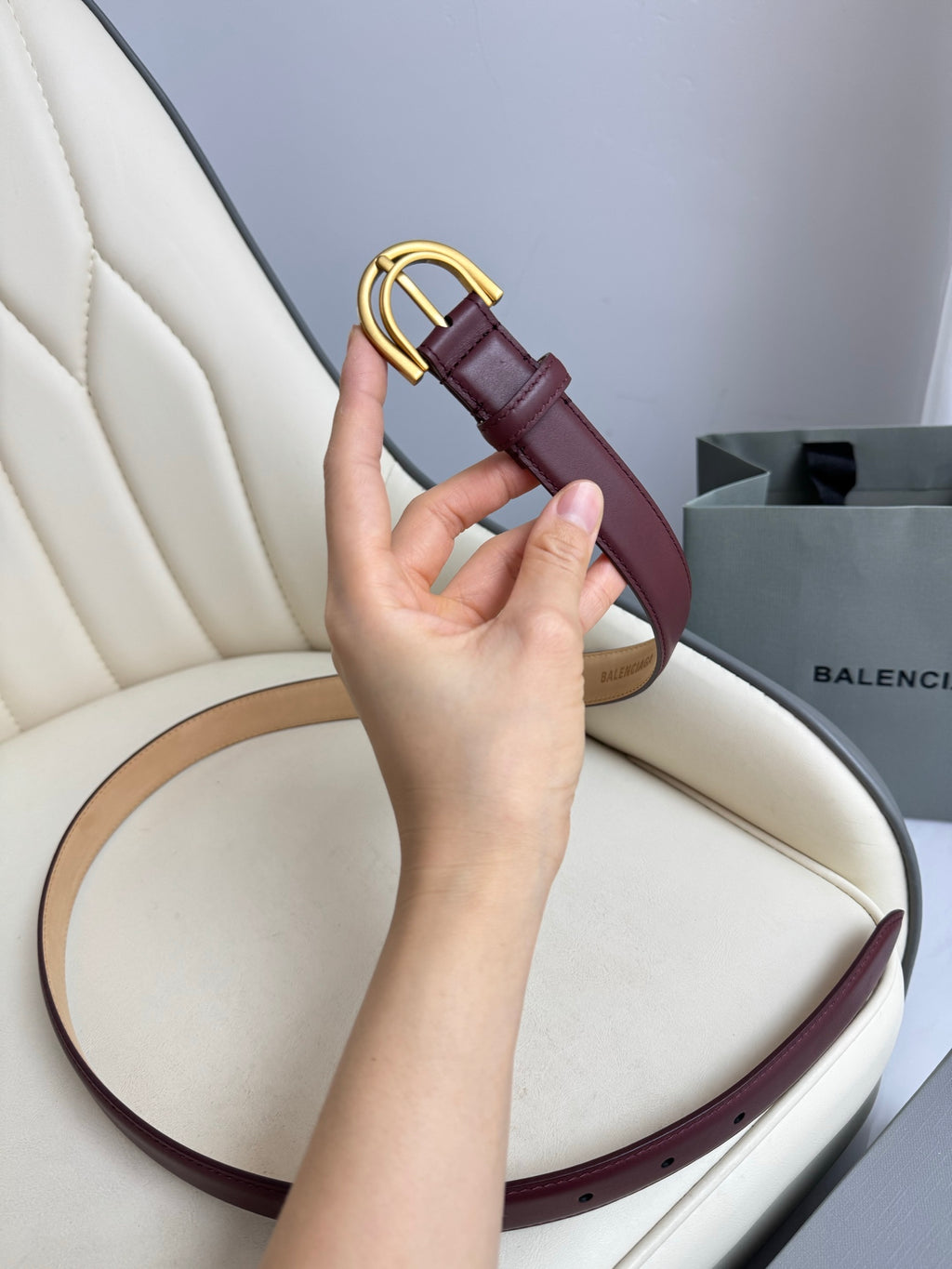 Balenciaga 8279472ABQF6034 Burgundy & Red Designer Belt - detail image 4