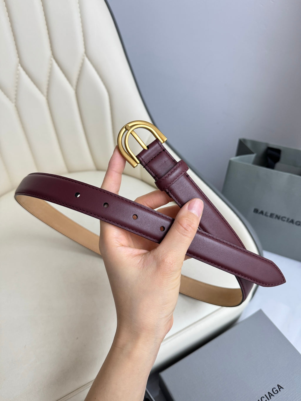 Balenciaga 8279472ABQF6034 Burgundy & Red Designer Belt - detail image 3