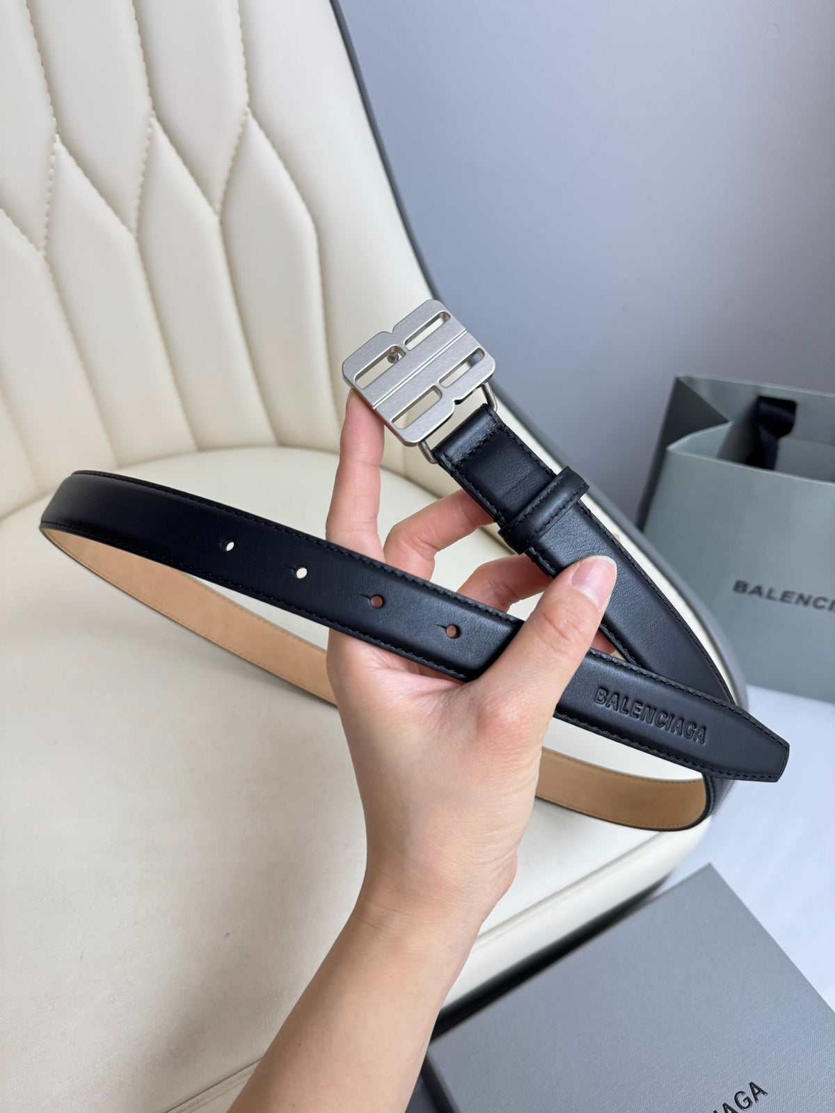 Balenciaga BALENCIAGA2025 Black & Silver Designer Belt - detail image 2