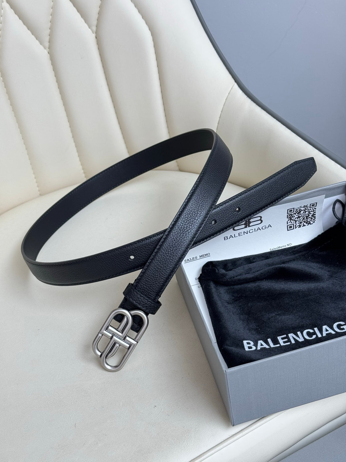 Balenciaga 58169015YVM1000 Black & Silver Designer Belt - detail image 3