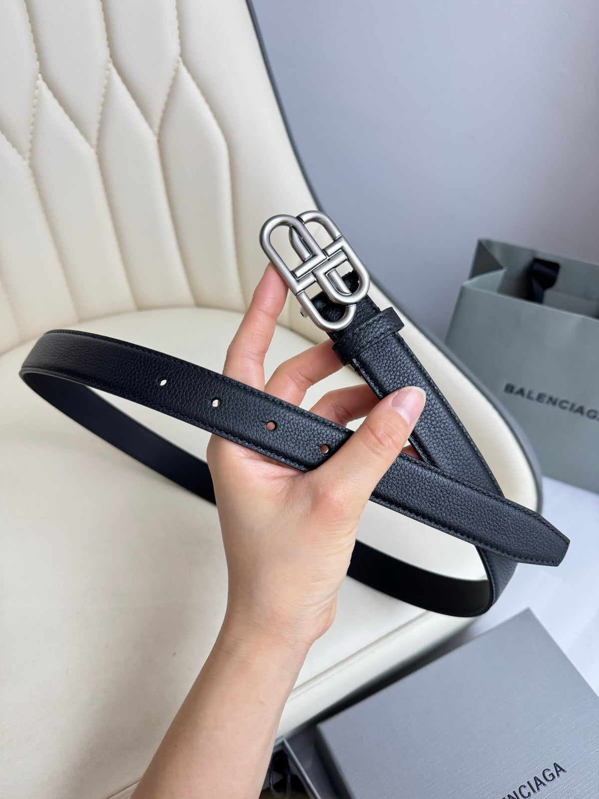 Balenciaga 58169015YVM1000 Black & Silver Designer Belt - detail image 2