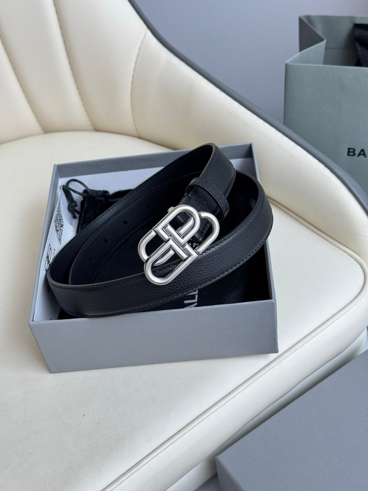 Balenciaga 58169015YVM1000 Black & Silver Designer Belt