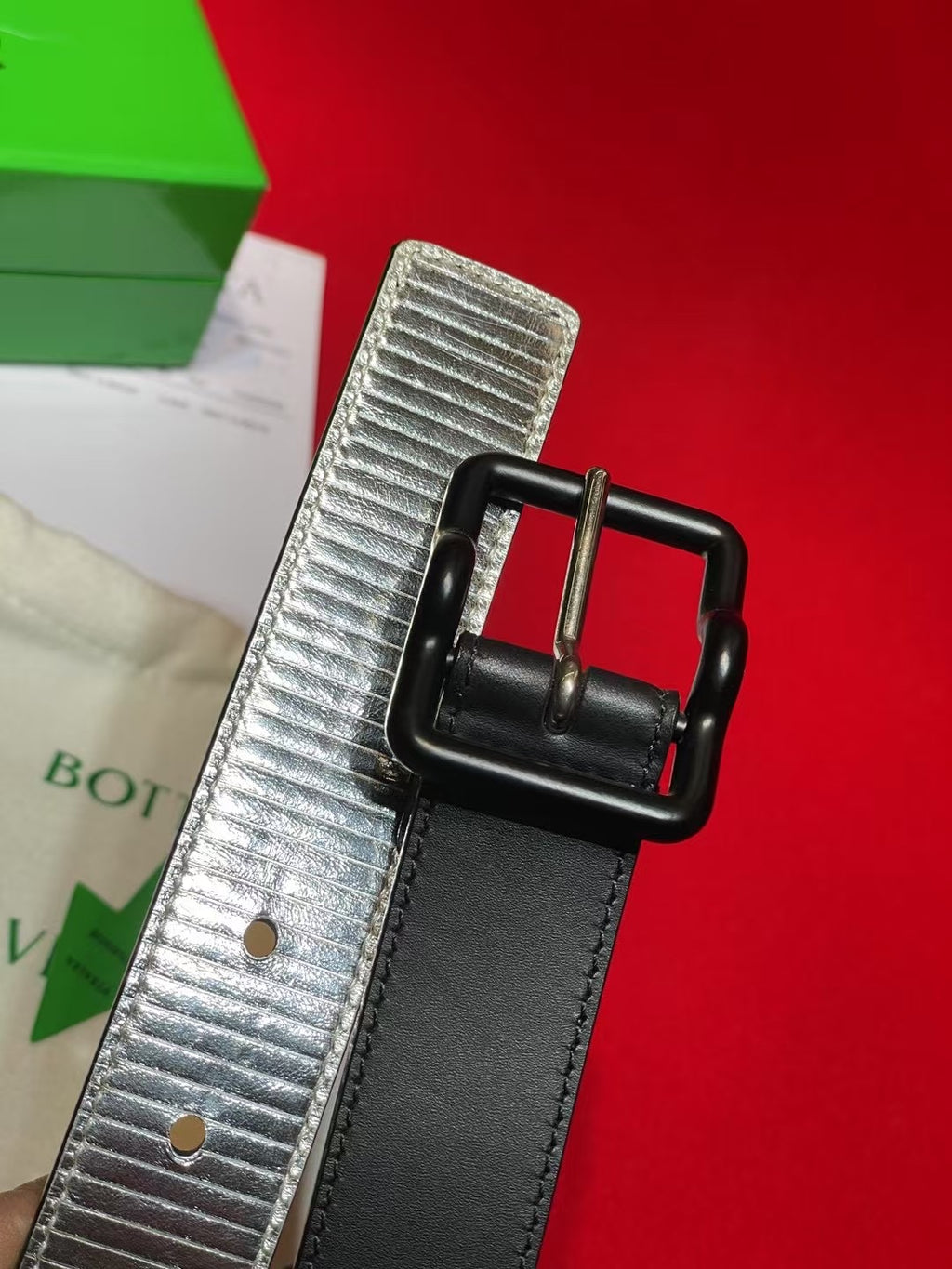 Bottega Veneta Black & Silver Designer Belt - detail image 6