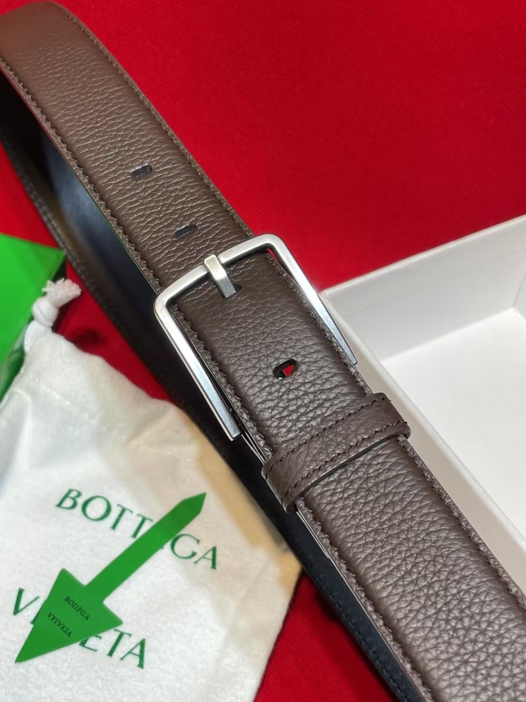 Bottega Veneta Brown & Silver Designer Belt