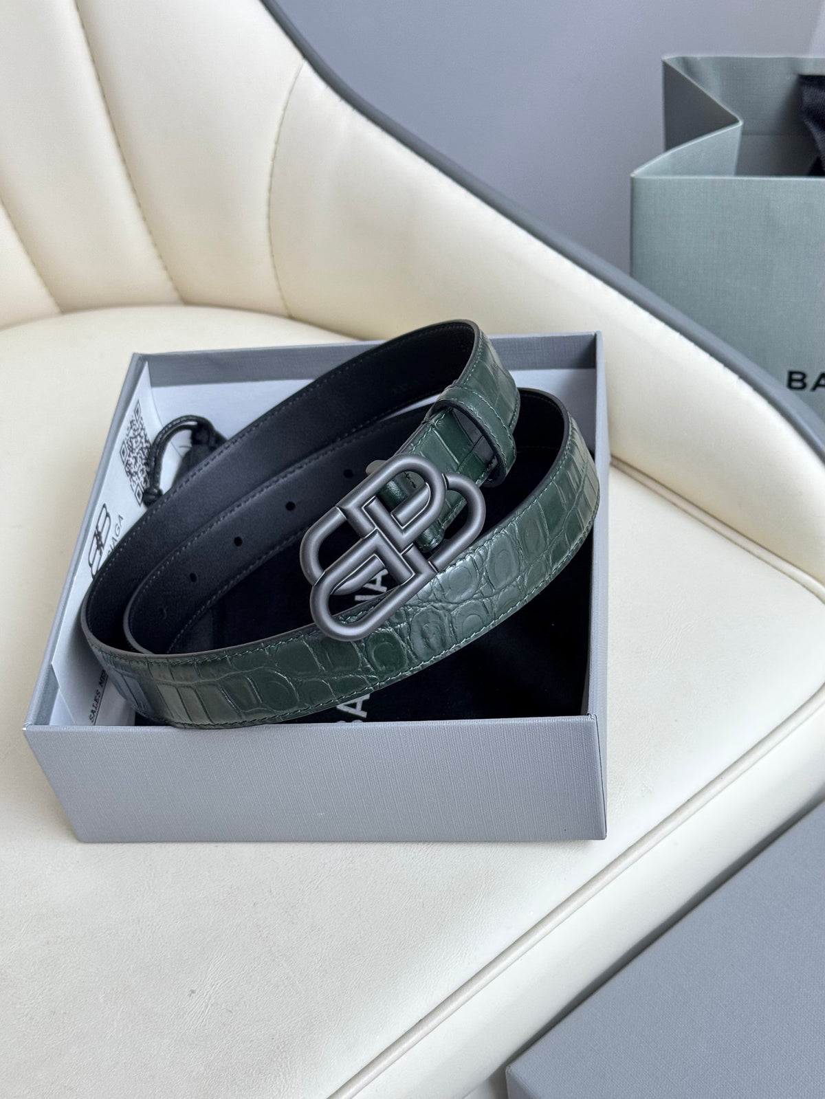 Balenciaga 5816901LR041000 Dark Green & Green Designer Belt Edition 3